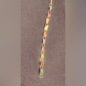 8” VINTAGE COLORFUL SEMI PRECIOUS MUTI-STONE CHAIN LINK BRACELET